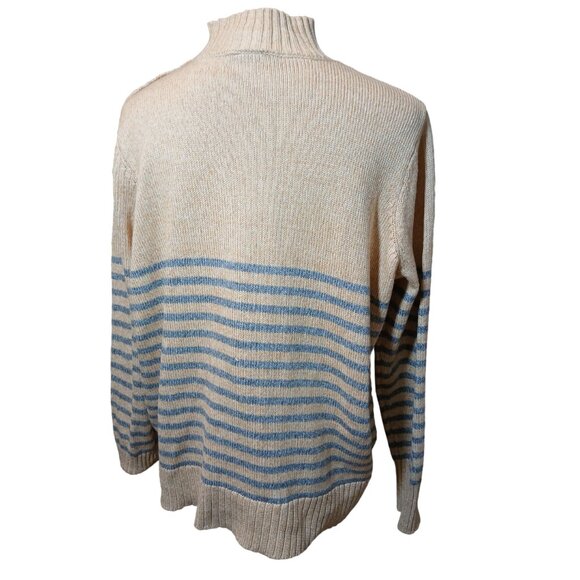 St Johns Bay Womens Mock Neck Sweater Beige Blue Stripe Button Shoulder XL - Picture 7 of 7